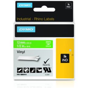 dymo 1805414 IND Rhino tape vinyl wit op groen 12mm (origineel)