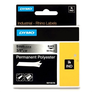 dymo S0718170 / 18485 IND Rhino tape permanent polyester zwart op metallic 9mm (origineel)