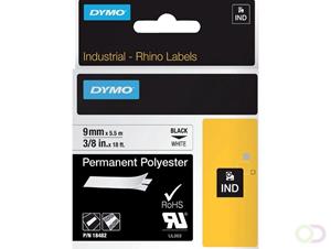 DYMO RHINO Polyester-Schriftband schwarz/weiß, 9 mm x 5,5 m