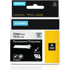 dymo 622289 IND Rhino tape permanent polyester zwart op transparant 12mm (origineel)