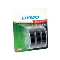 Dymo D3 tape 9 mm, wit op zwart, blister van 3 stuks