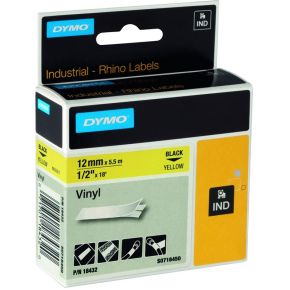 Dymo RHINO vinyltape 12 mm, zwart op geel