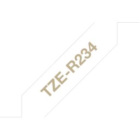 brother Schriftband Textil unlaminiert TZe TZe-R234 Bandfarbe: Weiß Schriftfarbe:Gold 12mm 4m