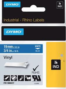 dymo 1805417 IND Rhino tape vinyl wit op blauw 19mm (origineel)