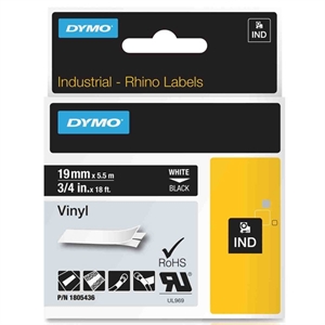 DYMO RHINO Vinyl-Schriftband weiß/schwarz, 19 mm x 5,5 m