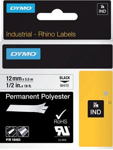 DYMO Schriftband IND RHINO 18764 Polyester Bandfarbe: Weiß Schriftfarbe:Schwarz 12mm 5.5m