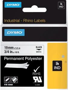 DYMO Schriftband IND RHINO 18765 Polyester Bandfarbe: Weiß Schriftfarbe:Schwarz 19mm 5.5m