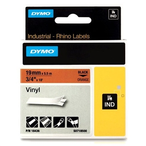 dymo S0718490 / 18436 IND Rhino tape vinyl zwart op oranje 12mm (origineel)