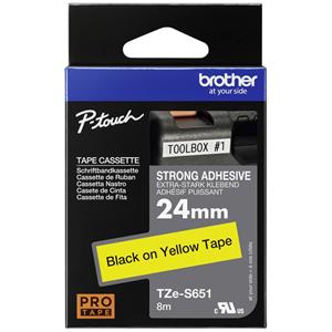 Brother TZe-S651 extra klevend tape zwart op geel 24mm x 8m (origineel)