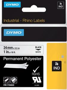 dymo S0773830 / 1734523 IND Rhino tape permanent polyester zwart op wit 24mm (origineel)