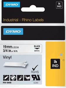 DYMO RHINO Vinyl-Schriftband schwarz/weiß, 19 mm x 5,5 m