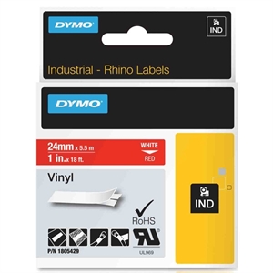 dymo 1805429 IND Rhino tape vinyl wit op rood 24mm (origineel)