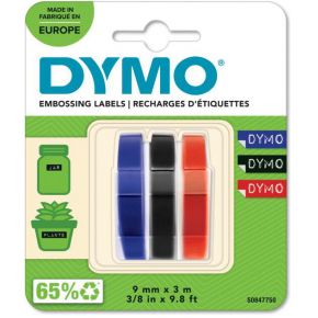 Dymo D3 tape 9 mm, geassorteerde kleuren, blister van 3 stuks