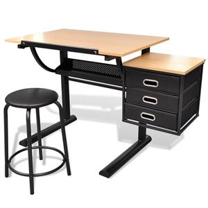 vidaXL Tekentafel met kastje + kruk