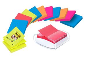 Post-it Z-Notes dispenser kei inclusief 12 x Super Sticky Z-notes Neon ft 76 x 76 mm