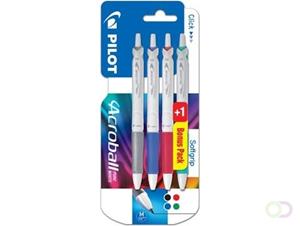 Pilot balpenAcroball Pure White, blister van 3 + 1 gratis, in basiskleuren