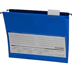 EICHNER hangmappen, voor formaten tot A4, opening aan de zijkant, pvc, blauw, 10 stuks