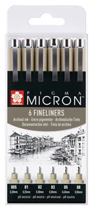 Sakura Fineliner  pigma micron set 6stuks zwart