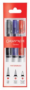 Caran d`Ache Penseel  medium, breed , fibre tip set à 3st