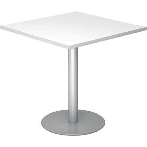 hammerbacher Saeulentisch 80 x 80 cm - Weiss / Silber