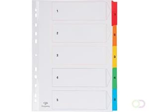 Pergamy tabbladen met indexblad, ft A4, 11-gaatsperforatie, geassorteerde kleuren, set 1-5