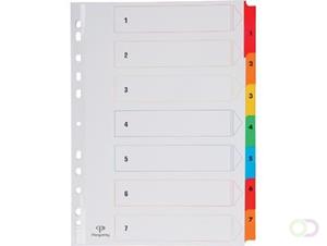 Pergamy tabbladen met indexblad, ft A4, 11-gaatsperforatie, geassorteerde kleuren, set 1-7