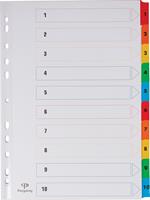 Pergamy tabbladen met indexblad, ft A4, 11-gaatsperforatie, geassorteerde kleuren, set 1-10