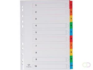 Pergamy tabbladen met indexblad, ft A4, 11-gaatsperforatie, geassorteerde kleuren, set 1-10