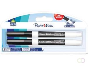 Paper Mate whiteboardmarker met fijne punt, blister van 2 stuks, zwart