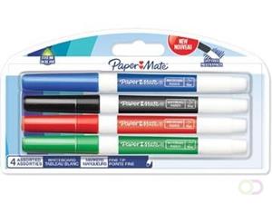 Paper Mate whiteboardmarker met fijne punt, blister van 4 stuks, geassorteerde kleuren