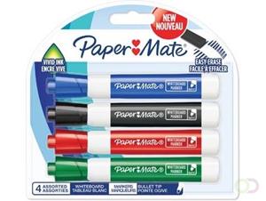 Paper Mate whiteboardmarker met ronde punt, blister van 4 stuks, geassorteerde kleuren