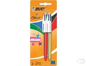 Bic balpen 4 Colours Shine, blister van 2 stuks