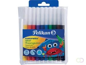 Pelikan viltstift Colorella Star driehoekig, etui met 10 stuks in geassorteerde kleuren