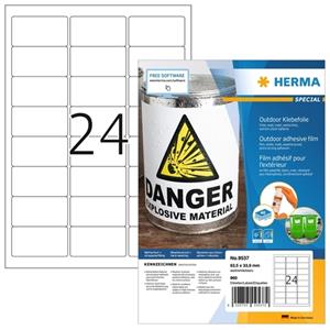 Herma 9537 Etiketten (A4) 63.5 x 33.9 mm Folie, mat Wit 960 stuk(s) Extra sterk hechtend Folie-etiketten