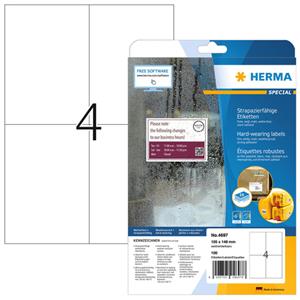 Herma 4697 Etiketten (A4) 105 x 148 mm Wit 100 stuk(s) Extra sterk hechtend Folie-etiketten