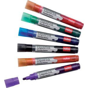 nobo Whiteboardmarkerset Liquid Ink Boardmarker Zwart, Rood, Groen, Blauw, Oranje, Violet 1901419 6 stuks/pack