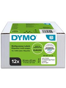 dymo Rol met etiketten 2093095 2093095 57 x 32 mm Papier Wit 12000 stuk(s) Permanent Universele etiketten