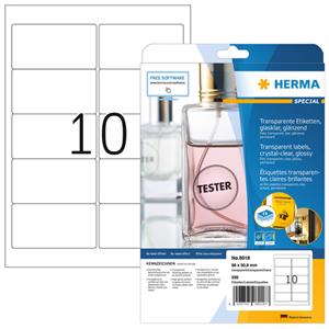 Herma 8018 Etiketten (A4) 96 x 50.8 mm Folie, glanzend Transparant 250 stuk(s) Permanent Folie-etiketten