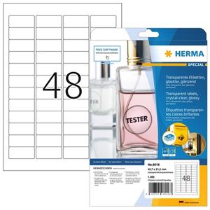 Herma 8016 Etiketten (A4) 45.7 x 21.2 mm Folie, glanzend Transparant 1200 stuk(s) Permanent Folie-etiketten