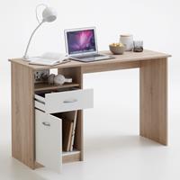 FMD Schreibtisch mit 1 Schublade 123×50×76,5 cm Eichenbraun und Weiß Beige