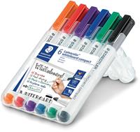 Staedtler whiteboardmarker Lumocolor Compact, opstelbare box met 6 stuks in geassorteerde kleuren