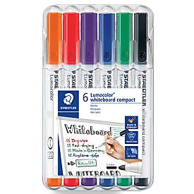 Staedtler whiteboardmarker Lumocolor Compact, opstelbare box met 6 stuks in geassorteerde kleuren