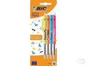 Bic balpen M10 Clic, medium punt, blauw, blister van 4 stuks