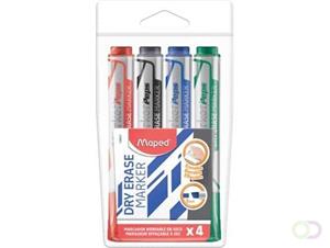 Maped whiteboardmarker Jumbo, beitelvormige punt, etui van 4 stuks in geassorteerde kleuren