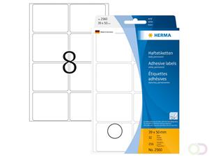 herma Multifunctionele Etiketten 2560 Wit Rechthoekig 39 x 50 mm 32 Vellen van 8 Etiketten