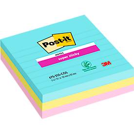 post-it Super Sticky Grote Notes Gelijnd 101 x 101 mm Miami Kleuren 3 Blokken van 70 Vellen