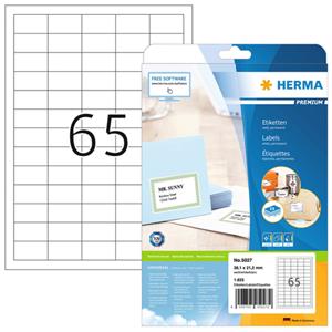 herma PREMIUM etiketten 5027 Wit A4 38,1 x 21,2 mm 25 Vellen à 65 Etiketten