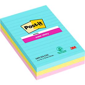 post-it Super Sticky Grote Notes Gelijnd 101 x 152 mm Miami Kleuren 3 Blokken van 90 Vellen