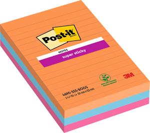 post-it Super Sticky Grote Notes Gelijnd 101 x 152 mm Bangkok Kleuren 3 Blokken van 90 Vellen