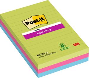 post-it Super Sticky Grote Notes Gelijnd 101 x 152 mm Ultra Kleuren 3 Blokken van 45 Vellen